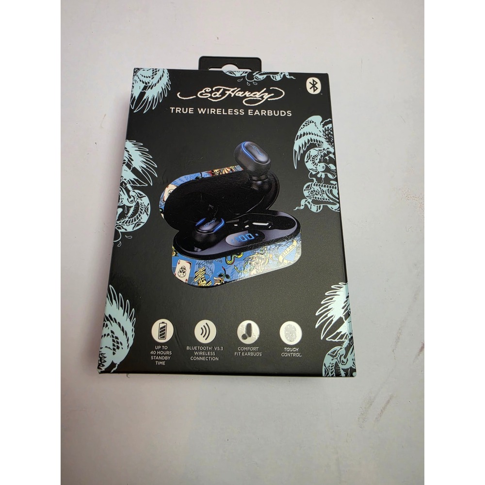 Ed Hardy True Wireless Earbuds Bluetooth V5.3 Headphones with Charging Case New